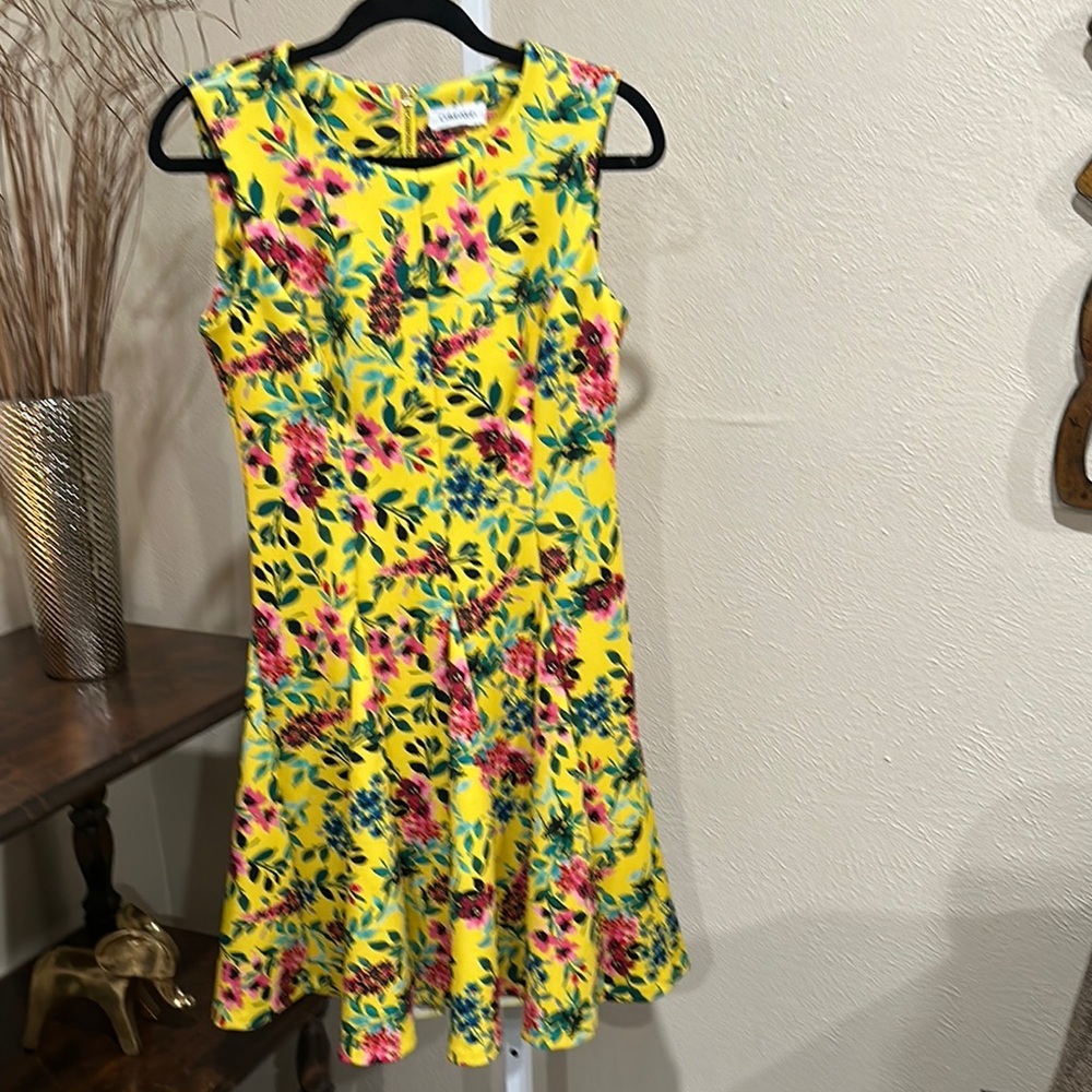 Calvin Klein Floral Yellow Sleeveless Dress